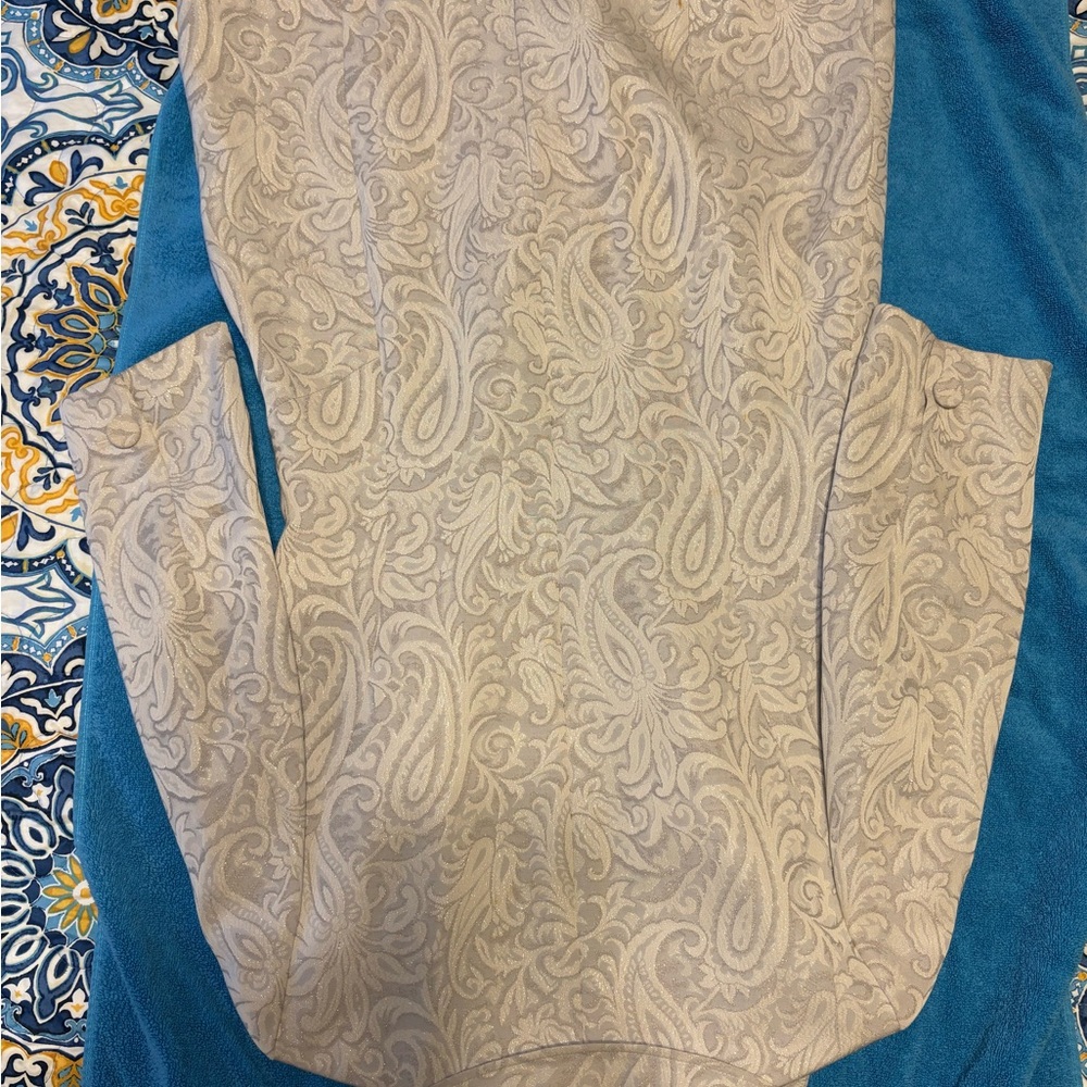 Ann Taylor LOFT Cream Paisley Button-Up mid knee jacket.